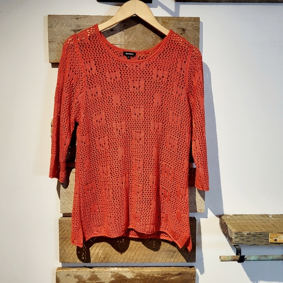 Emotion Tops - Emotion Orange Crochet Knit Sweater